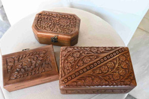 Wooden jewellery box carved