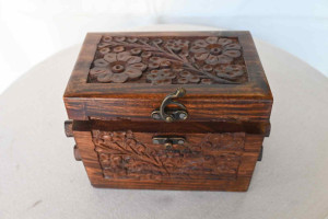 Wooden jewellery box 3 step carved