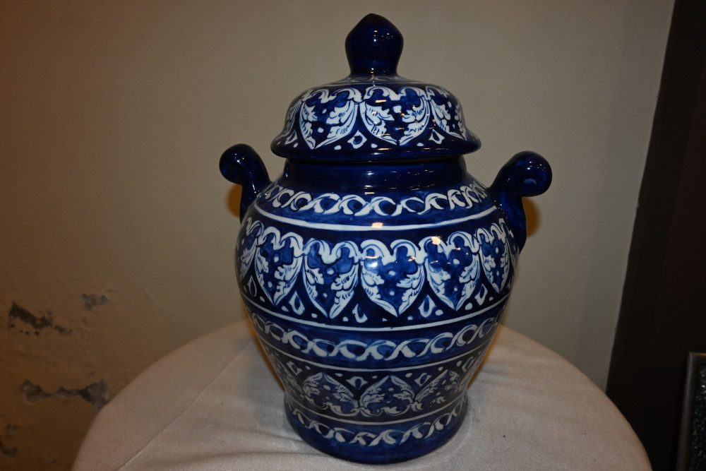 Blue pottry Candi jar  size 10x12"