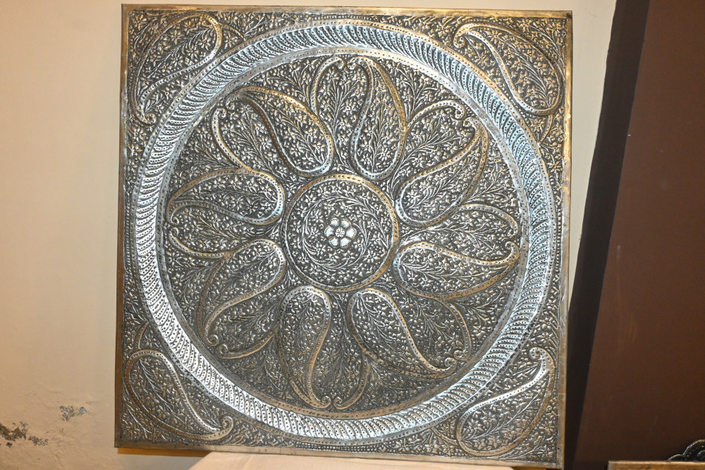 Silver aluminium  hand carved wall hanging plate 24x24
