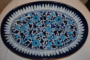 Oval dish size 10x13" blue pottery hand made