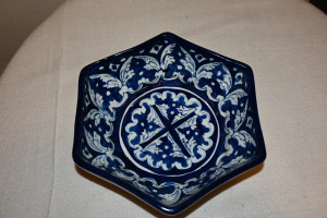 Blue pottery  6 corner bowl  size 6" hand made