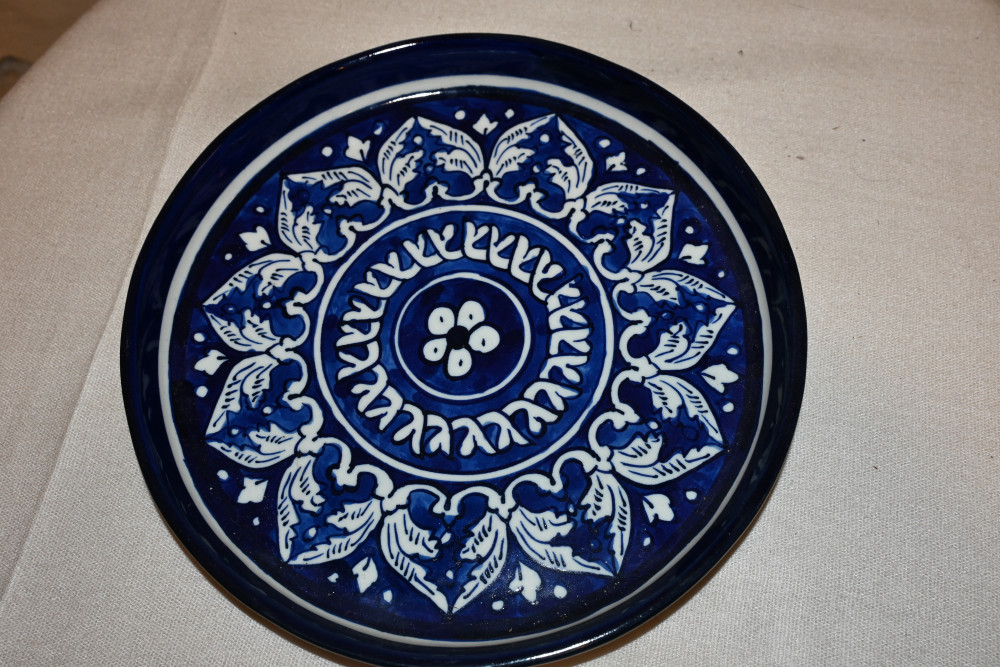 Blue pottery  round dish size 12"