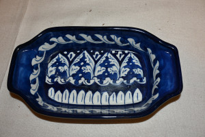 Blue pottery deep dish  size  5x9"