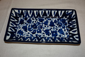Blue pottery dish  size 5x9" hand made
