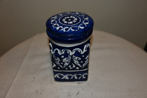 Cooki jar/ jam jar  size 4x6 blue pottery  hand made