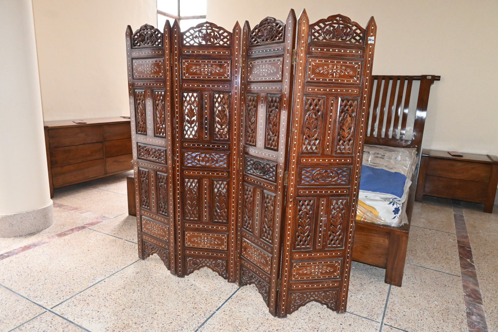 Wooden partition size  48 x48" plastic Inlay cut work made by shesham wood