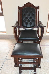 Rocking  chair with stool with leather cushion shesham wood