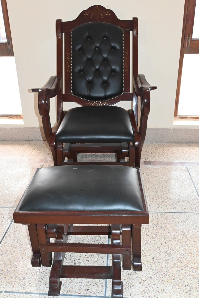 Rocking  chair with stool with leather cushion shesham wood