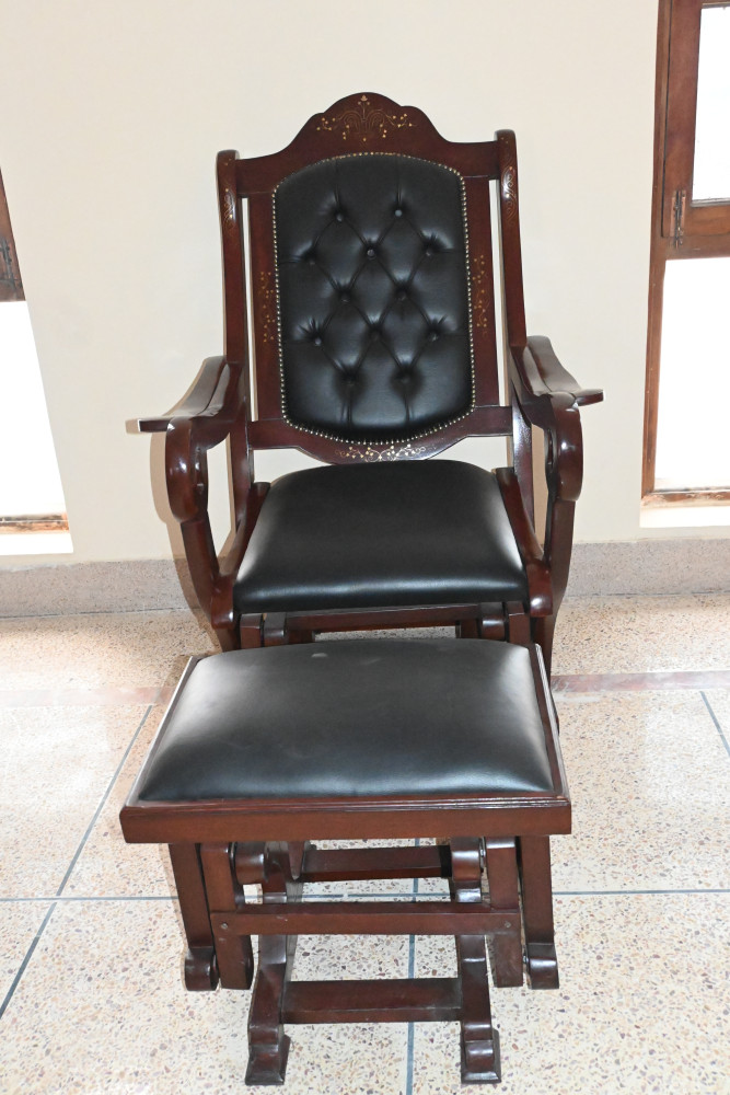 Rocking  chair with stool with leather cushion shesham wood