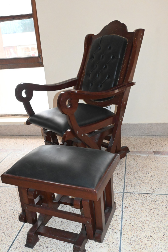 Rocking  chair with stool with leather cushion shesham wood