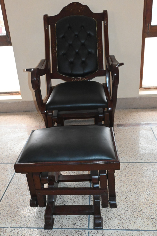 Rocking  chair with stool with leather cushion shesham wood