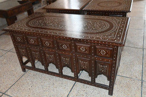 Wood center table set 3 pieces set  plastic inlay  size 22x44"