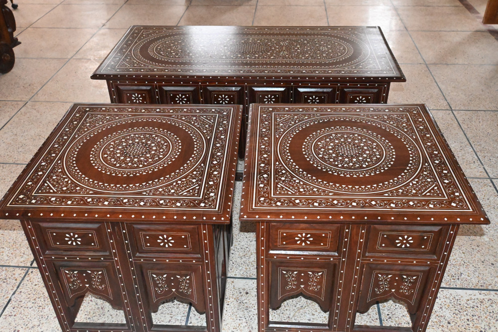 Wood center table set 3 pieces set  plastic inlay  size 22x44"