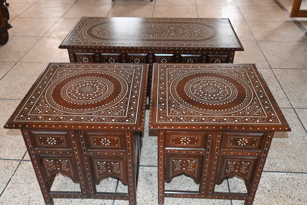 Wood center table set 3 pieces set  plastic inlay  size 22x44"