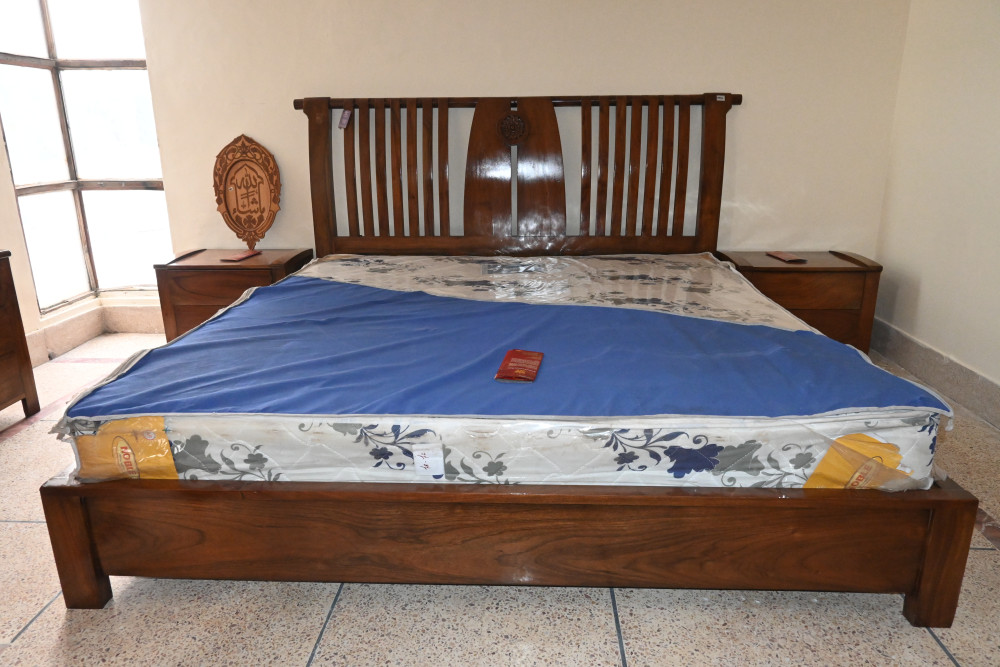 Double bed king size  2 side tables with dressing  almirah solid wood