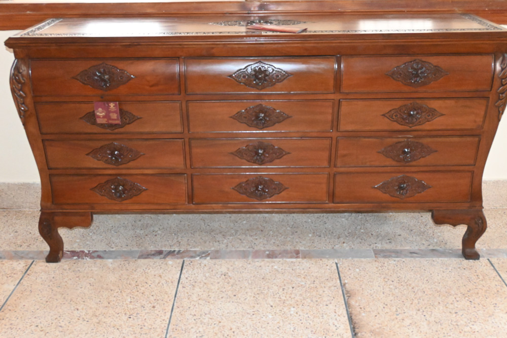 Chester cabinet size 18x70" carved shesham wood  12 draws