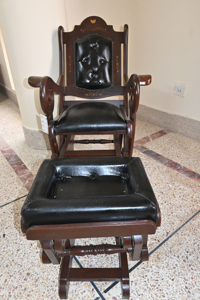 Baby rocking chair with stool leather cushion shesham wood