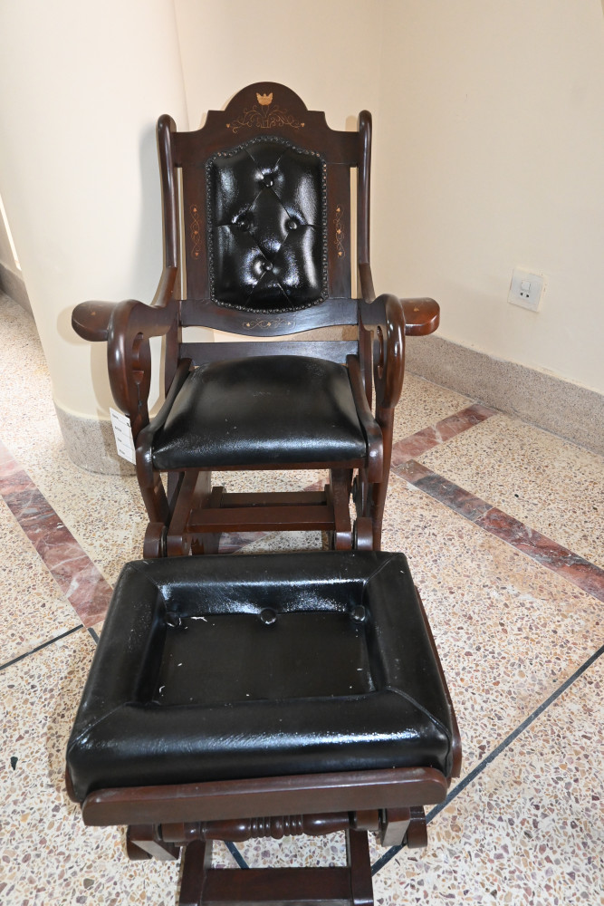 Baby rocking chair with stool leather cushion shesham wood
