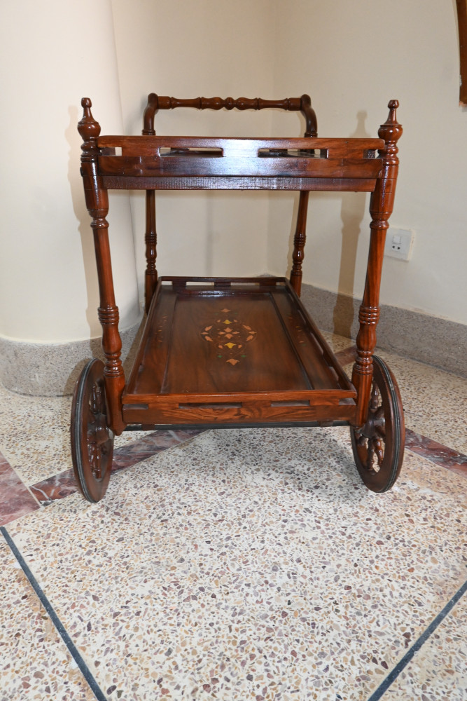 Tea trolly shesham wood brass inlay