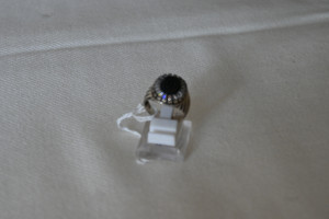 Gents silver Ring with black/ white  zarqan stone Turkish style